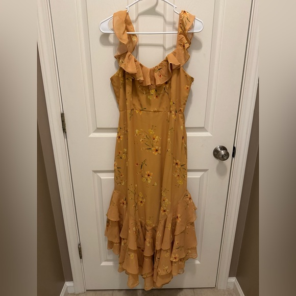 Birdy Grey Chiffon Marigold Le Fleur Wedding Guest Dress size large - Picture 2 of 10